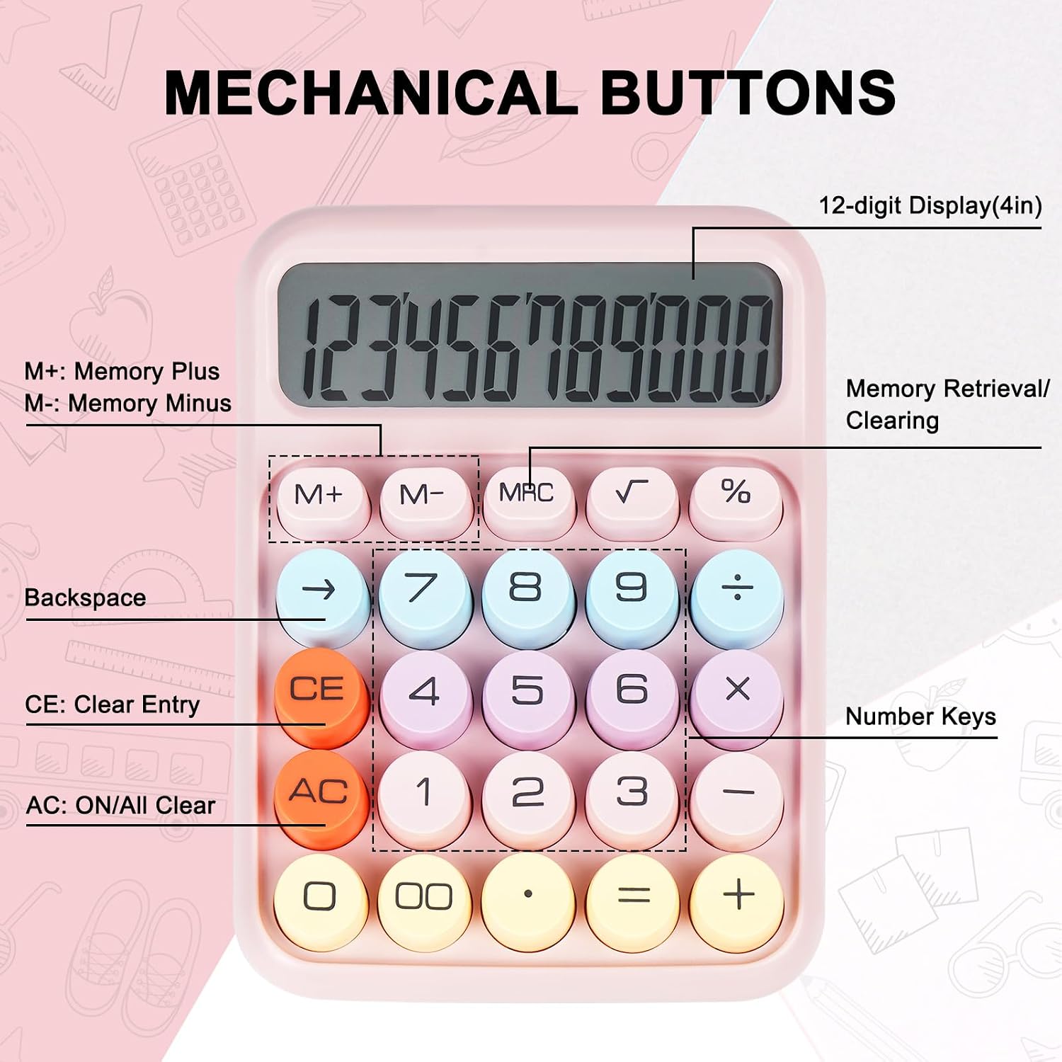 Pink Desktop Calculator with Large Buttons - Image 3